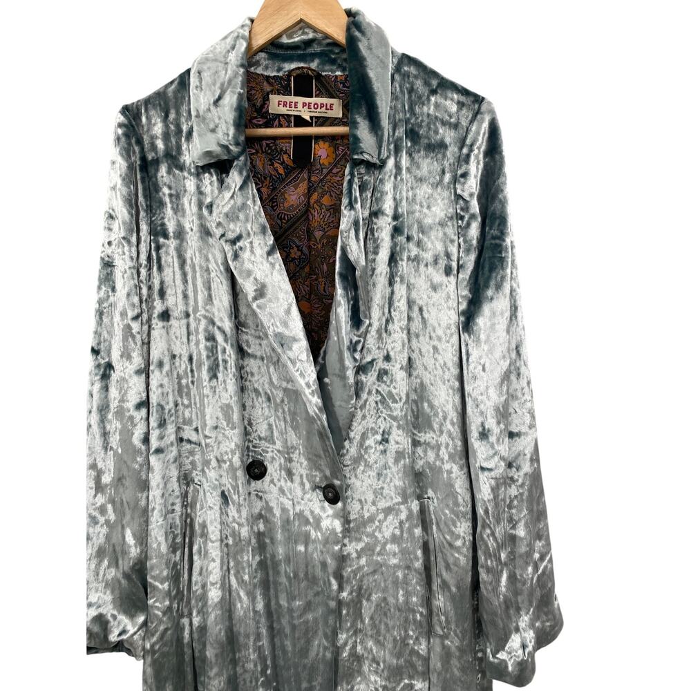 Free People L gray silver sienna crushed velvet duster - Picture 2 of 5